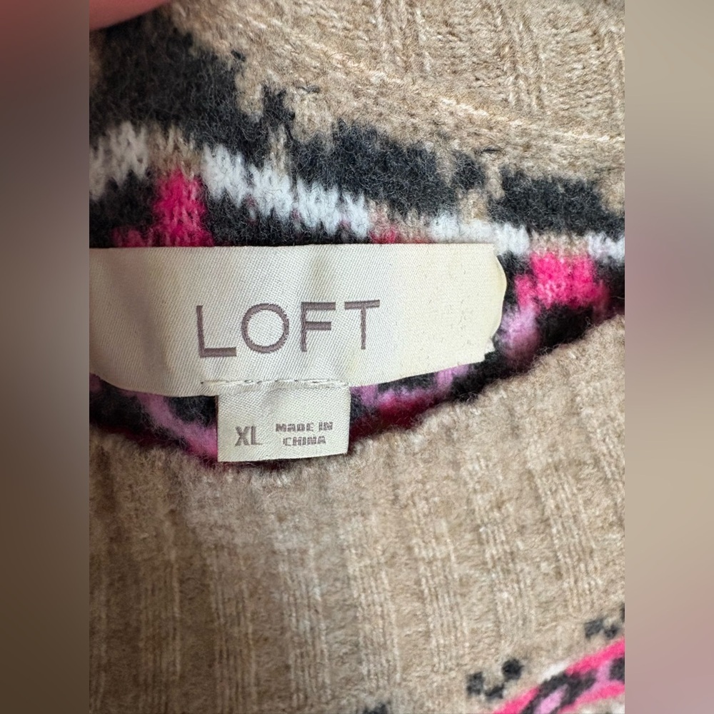 LOFT Tan Fair Isle Sweater Dress – Size XL – Cozy Winter Style - Picture 5 of 10